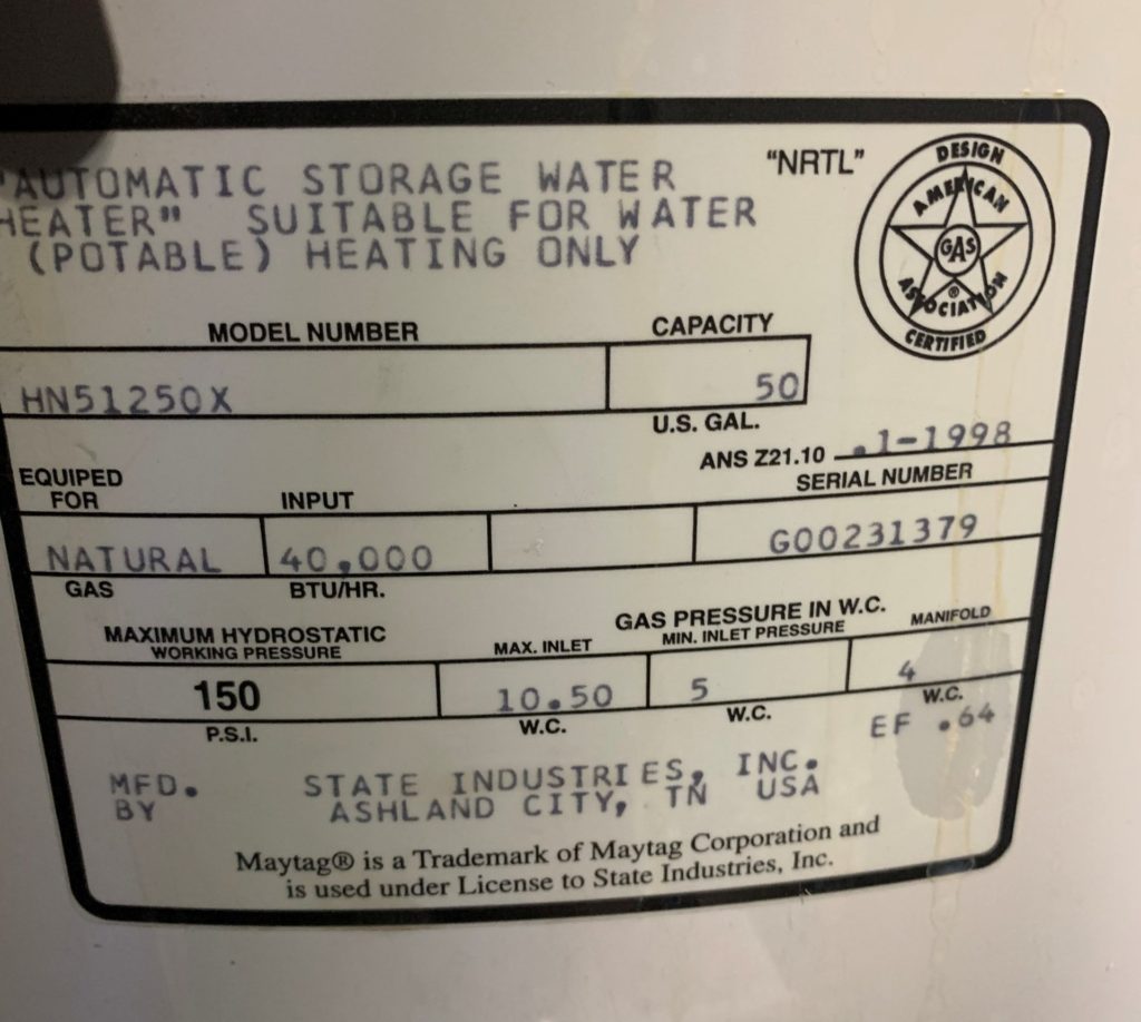 Whirlpool Water Heater Age Chart
